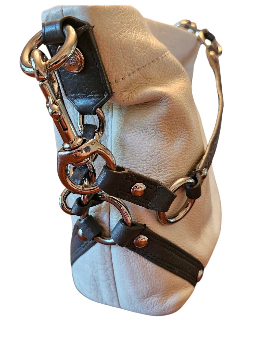 COACH Carly Medium Slouchy Hobo Shoulder Bag Cream Grey Leather F15251